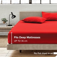 3 Piece Fitted Sheet Set- Fitted Sheet & Pillowcases -Breathable Bedding - Wrinkle, Fade, Stain Resistant- 40cm Deep Pocket Fitted Bed Sheet Set(Red,K