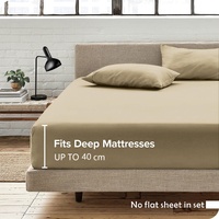 3 Piece Fitted Sheet Set- Fitted Sheet & Pillowcases -Breathable Bedding - Wrinkle, Fade, Stain Resistant- 40cm Deep Pocket Fitted Bed Sheet Set(Camel