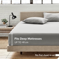 3 Piece Fitted Sheet Set- Fitted Sheet & Pillowcases -Breathable Bedding - Wrinkle, Fade, Stain Resistant- 40cm Deep Pocket Fitted Bed Sheet Set(Silve