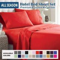 3 Piece Bed Sheet Set- Bedding Sheets & Pillowcases -Breathable Bedding - Wrinkle, Fade, Stain Resistant-Deep Pocket Flat Fitted Bed Sheet Set(Red,Kin