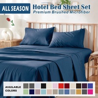 3 Piece Bed Sheet Set- Bedding Sheets & Pillowcases -Breathable Bedding - Wrinkle, Fade, Stain Resistant-Deep Pocket Flat Fitted Bed Sheet Set(Navy,Ki