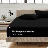 3 Piece Fitted Sheet Set- Fitted Sheet & Pillowcases -Breathable Bedding - Wrinkle, Fade, Stain Resistant- 40cm Deep Pocket Fitted Bed Sheet Set(Black
