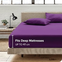 3 Piece Fitted Sheet Set- Fitted Sheet & Pillowcases -Breathable Bedding - Wrinkle, Fade, Stain Resistant- 40cm Deep Pocket Fitted Bed Sheet Set(Purpl