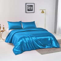 Satin Quilt cover Set Hotel 3 Pieces Quilt cover with Pillowcase, Art Silk Bedding Set-Luxury Soft Silky pillowcase for Hair and Skin, Similar to Silk
