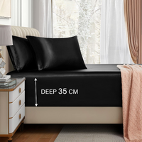 Satin Fitted Sheet Set Hotel 3 Pieces Fitted Sheet with Pillowcase, Art Silk Bedding Set-Luxury Soft Silky Sheets for Hair and Skin, Similar to Silk F