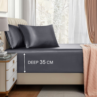 Satin Fitted Sheet Set Hotel 3 Pieces Fitted Sheet with Pillowcase, Art Silk Bedding Set-Luxury Soft Silky Sheets for Hair and Skin, Similar to Silk F