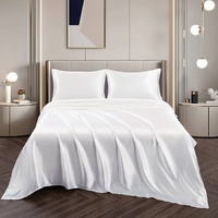 Art Silk Satin Sheet Set Hotel 4 Pieces Fitted/Flat Sheet Bedding Set-Luxury Soft Silky Sheets for Hair and Skin, Similar to Silk Bed Sheets Set 4 Pie