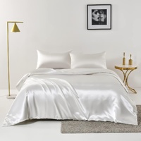 Satin Quilt cover Set Hotel 3 Pieces Quilt cover with Pillowcase, Art Silk Bedding Set-Luxury Soft Silky pillowcase for Hair and Skin, Similar to Silk