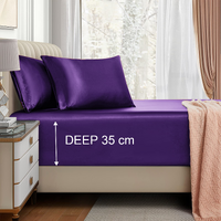 Satin Fitted Sheet Set Hotel 3 Pieces Fitted Sheet with Pillowcase, Art Silk Bedding Set-Luxury Soft Silky Sheets for Hair and Skin, Similar to Silk F