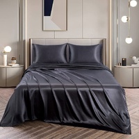Art Silk Satin Sheet Set Hotel 4 Pieces Fitted/Flat Sheet Bedding Set-Luxury Soft Silky Sheets for Hair and Skin, Similar to Silk Bed Sheets Set 4 Pie