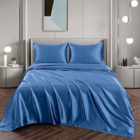 Art Silk Satin Sheet Set Hotel 4 Pieces Fitted/Flat Sheet Bedding Set-Luxury Soft Silky Sheets for Hair and Skin, Similar to Silk Bed Sheets Set 4 Pie
