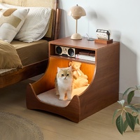Bedside Table with Wireless Charging Station,LED Nightstand with Open Storage Drawers for Small Cats and Dogs Bed, Cozy Home for Living Room, Bedroom,