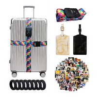 Luggage Accessories Set – 4 Pack Travel Kit with Luggage Tags, Luggage Strap with Lock, Suitcase Wheel Covers & Stickers – Travel Essentials for Suitc