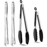 4 Pcs Kitchen Tongs Stainless Steel Set-9" & 12" Tong Non Slip Silicone Tips and Grip, Heat Resistant Kitchen 