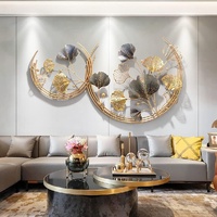 3D Handmade Metal Wall Art Decor,Golden Ginkgo Leaves Metal Wall Decor with Frame, Gold Metal Art Wall Sculpture for Study Living Room Bedroom Artwork