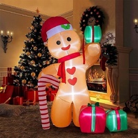 8FT/2.4m Lighted Inflatable Gingerbread Man Christmas Decoration with Candy Cane & Gift Boxes, Outdoor Indoor Holiday Yard Lawn Display with Built-in 