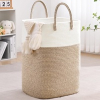 60L Cotton Rope Laundry Hamper Tall Woven Laundry Basket with Handles, Collapsible Clothes Hamper for Blankets Towels Laundry Storage Nursery Bedroom 
