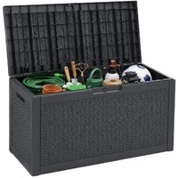 60 Gallon Outdoor Storage Deck Box, 227L Resin Patio Storage Box with Lockable Lid, Waterproof-Look Rattan Deck Box for Cushions, Garden Tools, Pool A