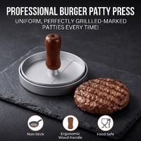 Professional 4.6-inch aluminum burger patty maker with ergonomic wooden handle, non-stick burger patty maker, suitable for grilling, heavy-duty manual