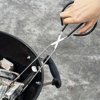 Long, sturdy, and heat-resistant charcoal tongs for grilling food. Made of stainless steel, these portable tongs are suitable for outdoor grilling, ch