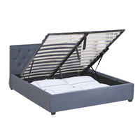 Milano Capri Luxury Gas Lift Bed Frame Base And Headboard With Storage - Queen - Grey
