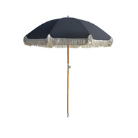 Havana Outdoors 2m Beach Umbrella with Fringe - Black