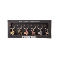 Bread and Butter Wine Glass Charms 6 Pack Snowflake Reindeer