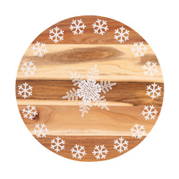 Bread and Butter 18" Wooden Lazy Susan Tray White Snowflake
