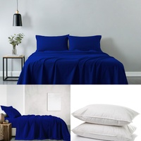 Royal Comfort 100% Cotton Single Vintage Sheet Set with 2 Pillows - Royal Blue