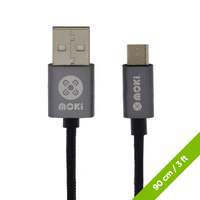 MOKI Micro-USB SynCharge Cable 90cm Black with Gun Metal Housing