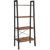 4 Tier Industrial Bookshelf Metal Frame Rustic Brown Black