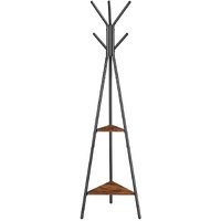 Black Industrial Coat Rack Stand with 2 Shelves
