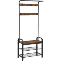 Vintage Coat Rack Shoe Bench with Wood and Metal Frame