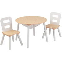Round Children's Table and 2 Chair Set - White Natural
