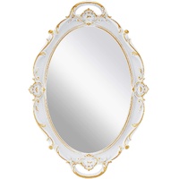 Oval Antique White Vintage Carved Hanging Wall Mirror 25 x 38 cm