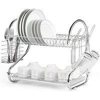 2 Tier Dish Rack with Drain Board Chrome Silver 42 x 25.5 x 38 cm