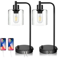 2x Industrial Table Lamps 2 USB Ports Bedside Desk Nightstand Office