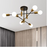 VIKUS Mid Century Modern 6-Light Chandelier Black Gold