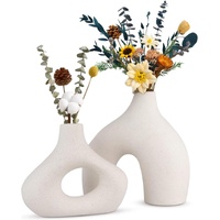 VIKUS Ceramic Modern White Vases Set of 2