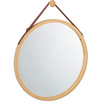 Hanging Round Wall Mirror 38cm Bamboo Leather Strap