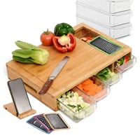 CARLA HOME Large Bamboo Cutting Board with 4 Containers Set