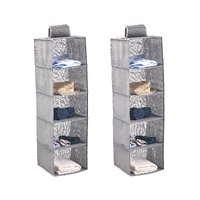 CARLA HOME 2 Pack 5-Tier Hanging Closet Organiser - Grey