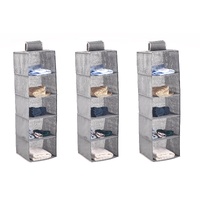 CARLA HOME 3 Pack 5-Tier Hanging Closet Organiser - Grey