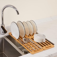 CARLA HOME Foldable Bamboo Dish Drying Rack Kitchen