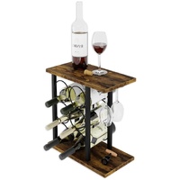 CARLA HOME Wine Rack Wood & Metal 6 Bottle 2 Glass Holder