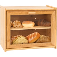 CARLA HOME Double Layer Bamboo Bread Box with Transparent Window