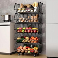CARLA HOME Metal 5-Tier Rolling Vegetable Fruit Basket Cart Stand
