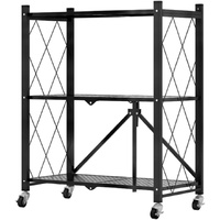 CARLA HOME 3-Tier Foldable Storage Shelf with Wheels Black
