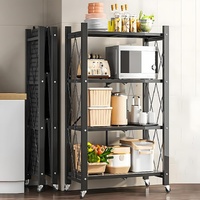 CARLA HOME 4-Tier Foldable Storage Shelf with Wheels - Black