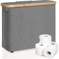 CARLA HOME Toilet Paper Storage Basket 12 Rolls Bamboo Lid - Grey